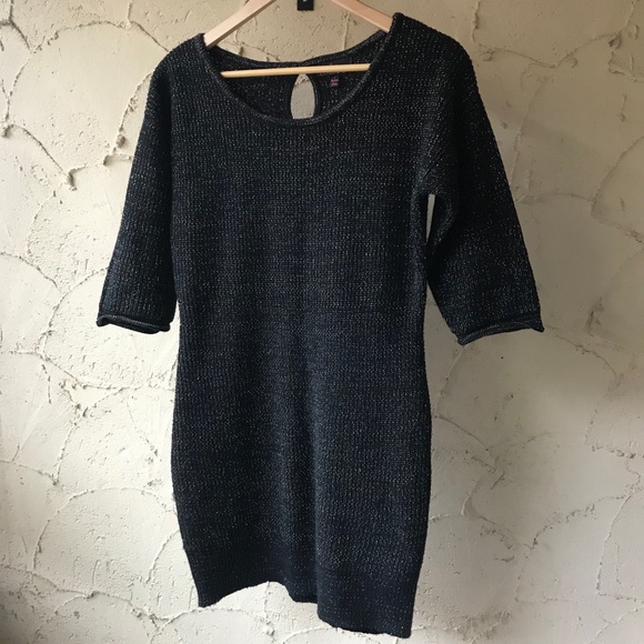 Knit Sweater Dress Black with Gold Thread - Picture 3 of 6